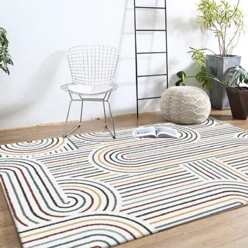 Stylish geometric multicolor curved lines floor mat Bedroom living room door mat Bedside rug plush non-slip carpet custom made