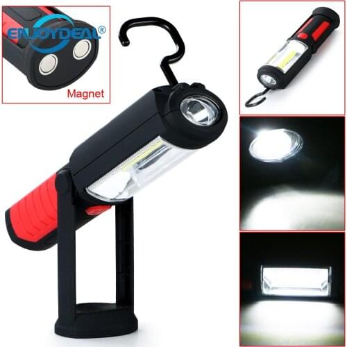 Battery Powered COB LED Flashlight Work Light Magnetic Hanging Camping Garage Flashlight Inspection Lamp Lanterna By 3xAA