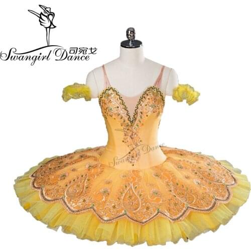 High quality gold yellow ballet tutu for girls embroidered professional tutu child ballet tutu costume BT9107