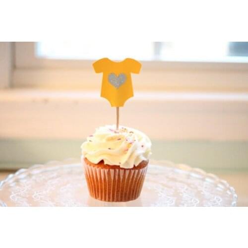 Yellow Onesie Cupcake Toppers baby shower party favors Wedding Food Picks Bridal shower Bachelorette party decorations