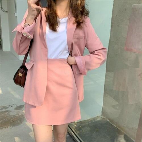 Streetwear Two Piece Set 2020 Autumn Long Sleeve Pink Blazer And Mini Skirts Sets Casual Women Outfits womens costumes