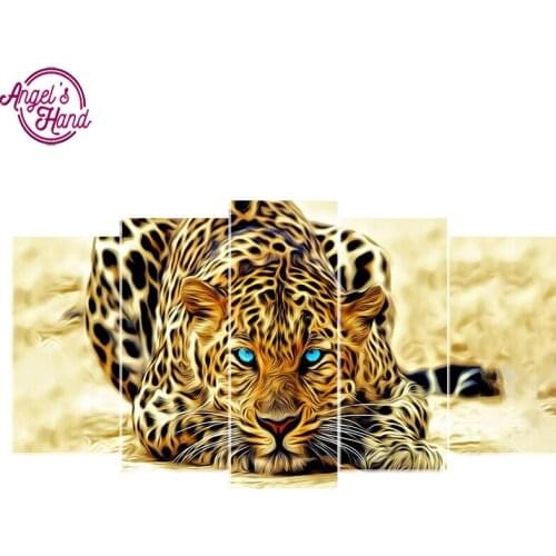 5d diy square Diamond embroidery leopard 5pcs Multi-picture Combination diamond painting Cross Stitch Rhinestone mosaic