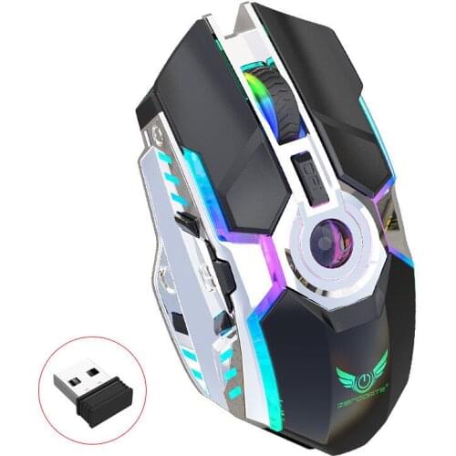 Wireless Gaming Mouse RGB Rechargeable Home Office 7 Button 2400 DPI Backlit 2.4G USB Optical Ergonomic For PC Laptop Black Grey