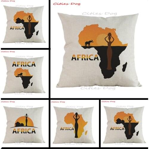 African style cushion cover linen Sexy Cartoon character animal africa map pattern Printed Home sofa Decoration Pillow case