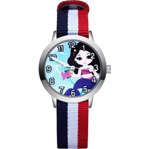 Fashion Cute Mermaid style Childrens Watches Kids Student Girls Boys Quartz Nylon Strap Wrist Watch JA93