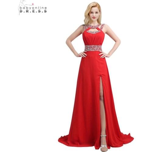 Sexy Backless Long Evening Dress A-line With Crystal Red Royal Blue Evening Gown With Sequins Robe de Soiree Longue