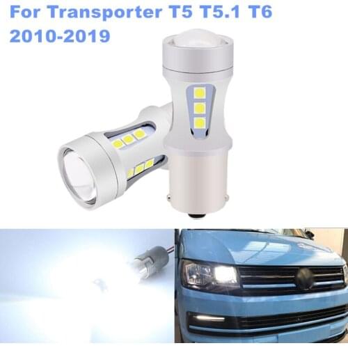For VW Transporter T5 T5.1 T6 2010-2019 2pcs/set 1156 P21W Ba15s Canbus Error Free White LED DRL