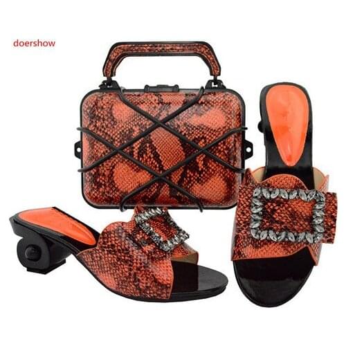 Doershow High Quality African Shoes And Bag Set To Match For Wedding orangeFashion Close toe Wedding Shoes And Matching TGF1-13