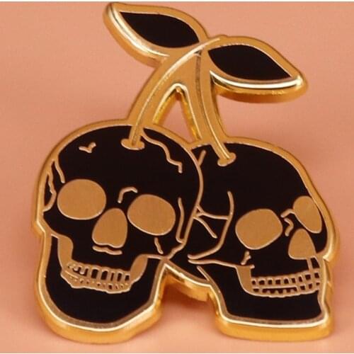 Cherry skull enamel pin Gothic morbid brooch gold black horror art badge fruit pins Halloween jewelry gift men women punk access