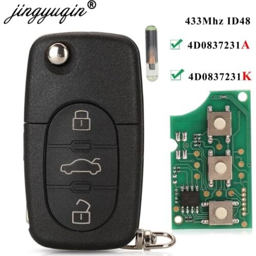 Jingyuqin 5pcs 4D0837231A 4D0837231K Remote Switch Key for Audi A3 A4 A6 A8 TT RS4 Quattro Old Models 433Mhz ID48 Chip Flip Fob