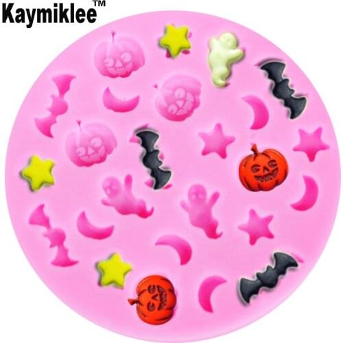 Kaymiklee M288 Halloween Cartoons Mini Moons Stars Silicone Fondant Cake Molds Chocolate Gumpaste Surgarcraft Mould