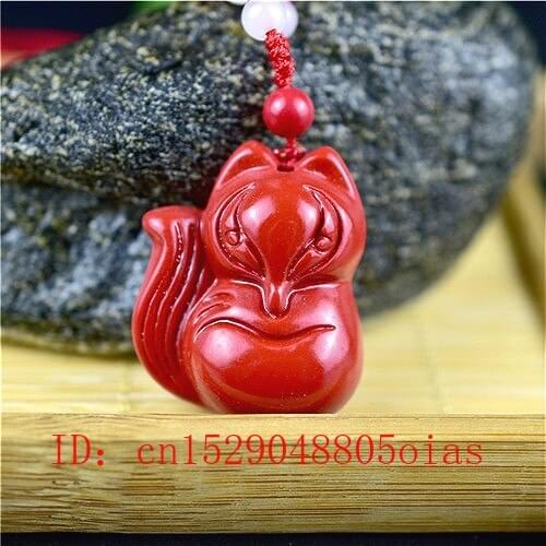 Chinese Natural Red Organic Cinnabar Stone Fox Pendant Necklace Fashion Charm Jewellery Lucky Amulet Gifts for Women Men