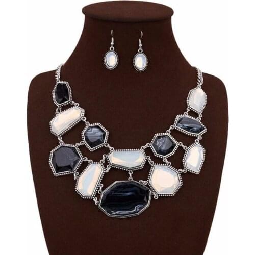 DiLiCa Fashion Jewelry Sets for Women Geometric Statement Necklace Drop Earrings Set Charms Choker Necklaces Bohemian Jewelry