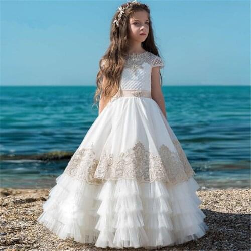 Flower Girl Dresses Lace Backless Tulle Girl Dresses For Wedding Vintage Little Girl Pageant Dresses Lace Princess Kids Gown
