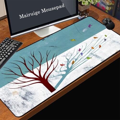 Mairuige Durable Anime Mouse Pad Winter Tree and Bird Illusion Illustration Rubber Non-slip Office Computer Keyboard Mat