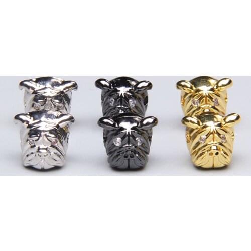 Cute ferocious animal gold silver color black metal dog beads loose spacer Dog paw beads for jewelry making bracelets men women