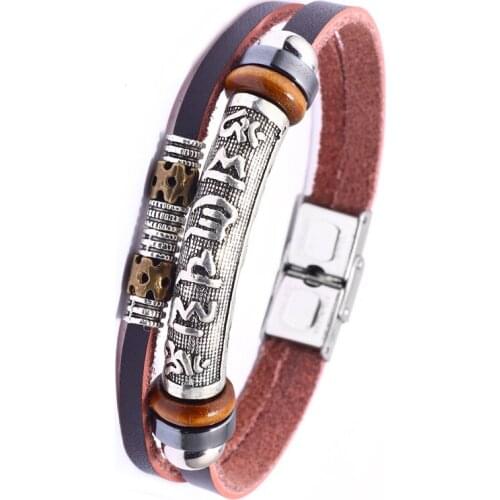 Multi-Layer Leather Man Letter Six-Word-Truth Bracelet Tibet Charms Beads Bracelets For Men Vintage Punk Wrap Wristband Male Gif