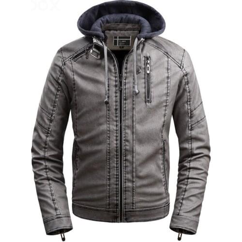 Man Winter Warm Leather Biker Jacket With Removable Hood Fashion PU Motorcycle Racing Coat Fleece Lined Thick Thermal Outerwear