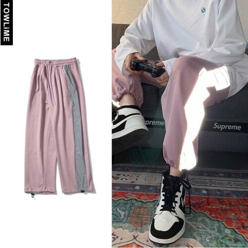 New 2021 Sweatpants Men Casual reflective Stripe Baggy Trousers Couple Stylish Joggers Pants Streetwear Women Sport Pantaloons