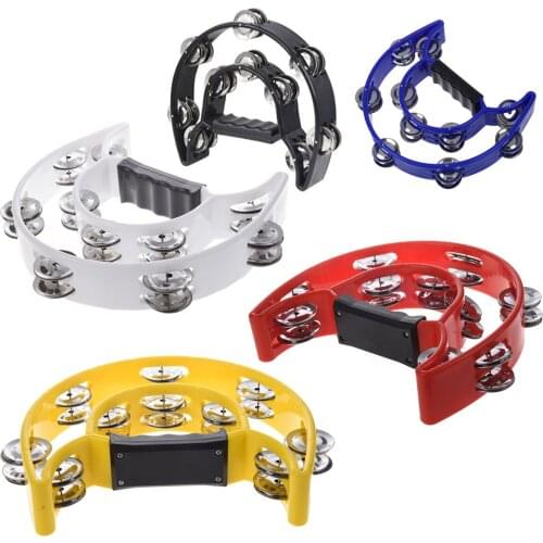 New Singer Tambourine Percussion Drum Grip Handle-32 Jingles Half Moon