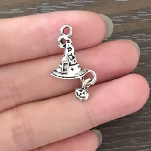 15PCS Bohemian Witch Hat with Pumpkin Charm Zinc Alloy Halloween Pendant Charm for Bracelet Necklace Earrings Jewelry Making