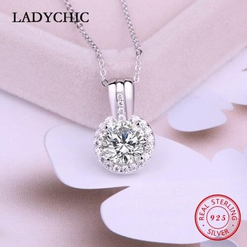 LADYCHIC Authentic 100% 925 Sterling Silver Movable Women Pendant Necklace Shining Luxury Clear Zircon Necklaces Jewelry LNS1012
