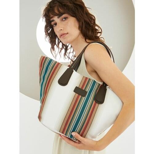 Striped Patterned Canvas Fabric Shoulder Bag Womens Spring / Summer Casual Holiday Street Style
