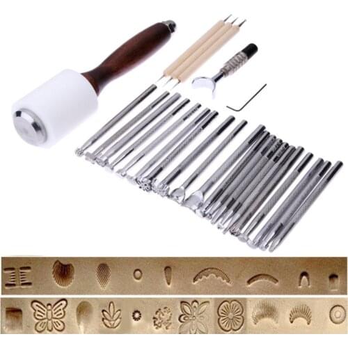 1/20/25PCS/Set Stainless Steel Leather Carving Stamps Hammer Beveler Kit DIY Leathercraft Embossed Leather Hand Tools