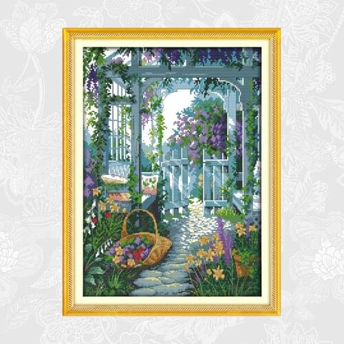 The Garden Gate Pattern Counted Printed on Canvas DMC 11CT 14CT Chinese Cross Stitch Kits Handwork Needlework Embroidery Sets
