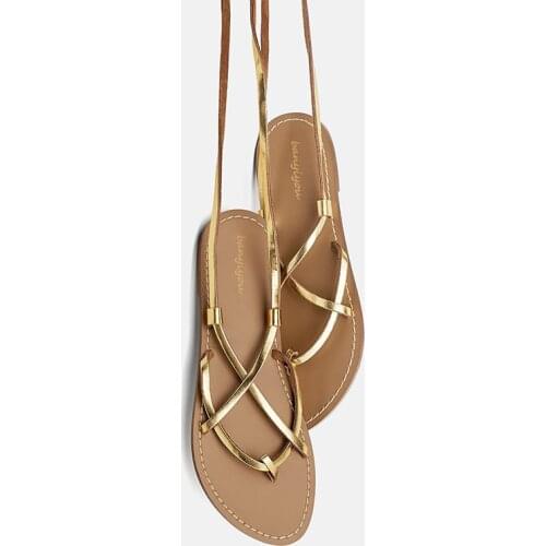 2021 Summer Flip Flops Beach Shoes Women Ankle Strap Roman Sandals Bohemia Style Flats Sandals Gold Soft Leather Sandalias Mujer