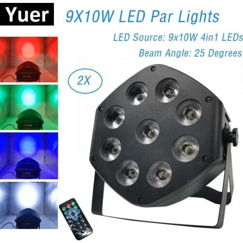 LED Flat Par 9X10W RGBW Color Lighting Strobe DMX Controller For Disco DJ Music Party Club Dance Floor Bar Darkening Stage Light