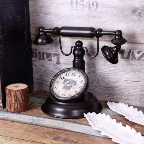 Retro Vintage Telephone Table Clock Creative Bar Cafe Decoration Home Clock Clothing Shop Window Model Decoration Table Watch
