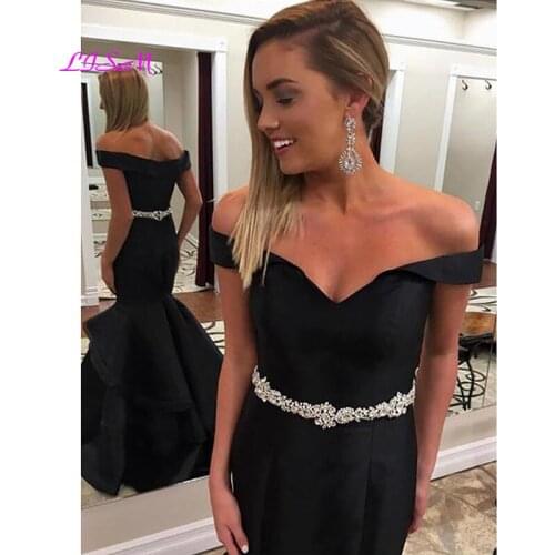 Trumpet Mermaid Sleeveless Off the Shoulder Satin Evening Dress Elegant Sweetheart Beaded Sweep Train Prom Party Dresses