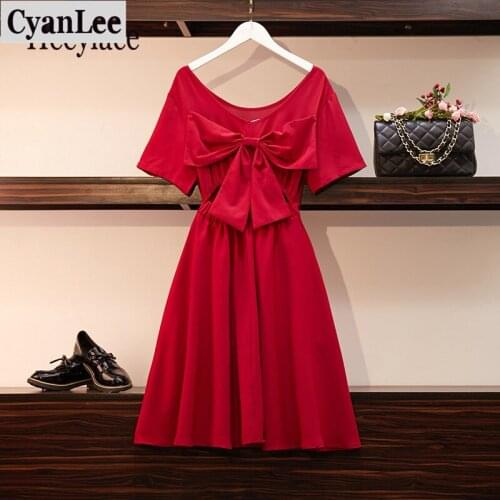 Plus size women Summer backless bow hollow out mini dress ladies sexy short sleeve solid high waist dress vestidos