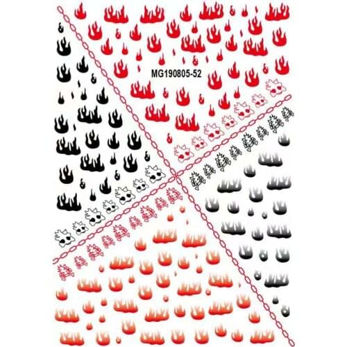 1pc 3D Nail Slider Red Black Flame Design Sticker skull Decals Adhesive Fashion Manicure Tips Nail Art Decorations