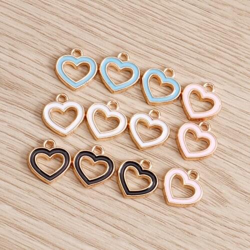 10pcs 13*13mm Romantic Love Heart Pendants Charms for Necklaces Earrings 4 Color DIY Enamel Charms Jewelry Accessories Making