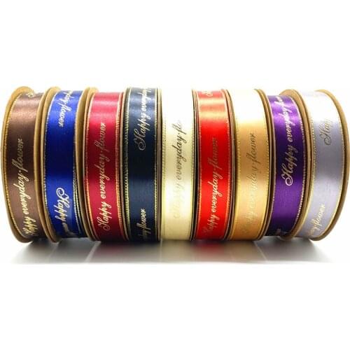 25mm Polyester Ribbon Bronzing Ribbon Printed Christmas Ribbon For Christmas Decoration DIY Sewing Fabric