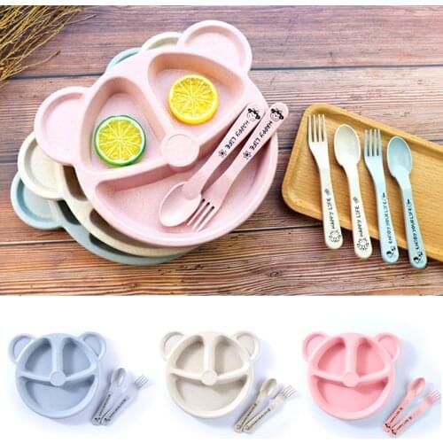 3Pcs/Set Baby bowl+spoon+fork Feeding Food Tableware Cartoon Bear Kids Dishes Eating Dinnerware Anti-hot Training Dinner Plate