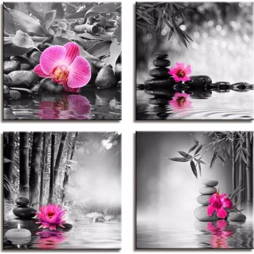 4 Panels Beauty Phalaenopsis Candle Scenery Modern Print Canvas Painting For Wall Art Picture Home Decoration No Frame