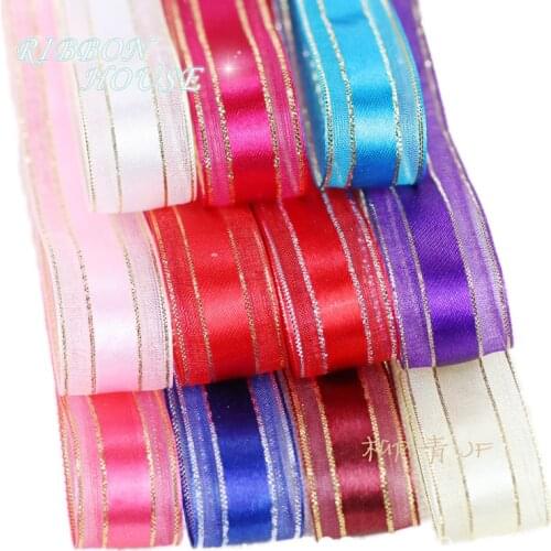 5/8'' (15mm) White Gold Edge Satin Ribbon wedding Flowers DIY hair accessories and party decorations wholesale ribbons