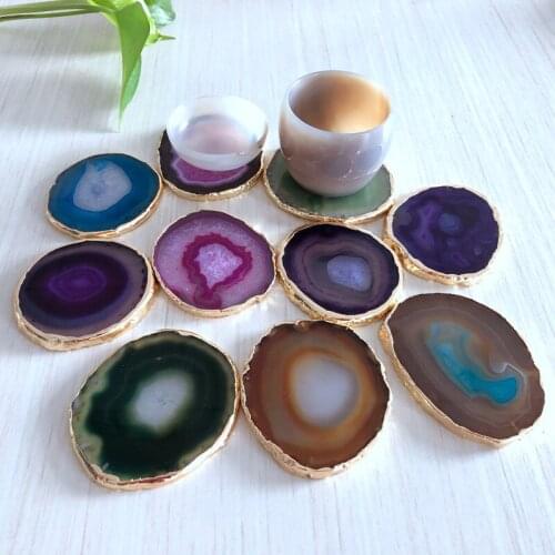 80-100mm Natural agate slices coaster Polished Agate Gems Crafts Pad Home Decoration Stone Holiday Gift