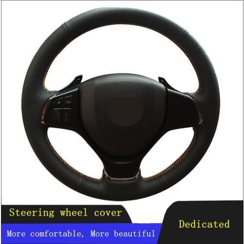 DIY Car Accessories Steering Wheel Cover Black Hand-stitched Genuine Leather For Suzuki Baleno 2016-2019 Alivio 2015-2019