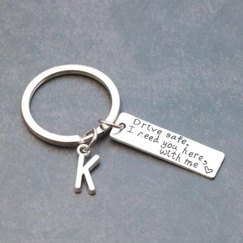 Letter A-Z Key Chain Drive Safe I Need You Here With Me Keychain Jewelry Engraved Bike Heart Keyring Llaveros Fathers Day Gift
