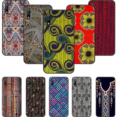 Phone Case For Huawei Honor 9X 10 9 20 8X 8A 8S 7X 7A i A Pro Play Lite Black Cover Shell 3D Prime African style fabric print