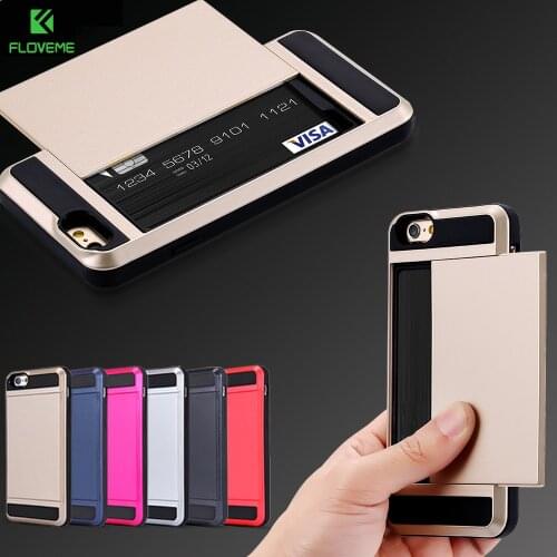 FLOVEME Heavy Duty Case For iPhone 7 iPhone 7 6 6S Plus Cases Slide 2 Card Holder Armor Cover For iPhone 6 6S iPhone 5S SE Case