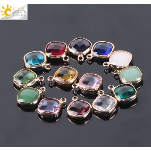 CSJA Luxury Gold-color Glass Crystal Square Beads Charm Pendant for DIY Necklace Earrings Bracelet Handcraft Jewelry Making E971