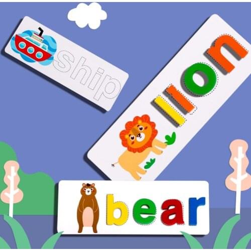 Kid Wooden English Letter Cognition Cards Blocks Spelling Game Early Education Toy