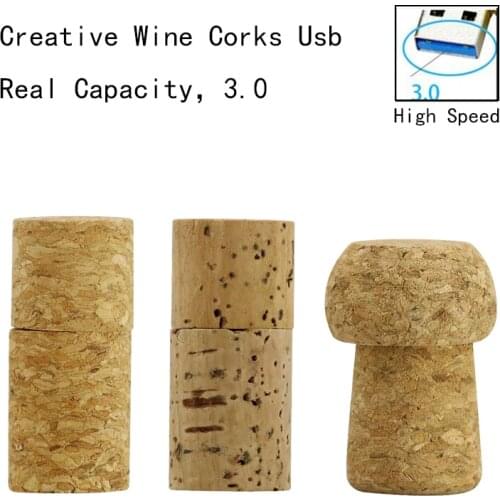 3.0!Wine Bottle Stopper Wood Cork USB Flash Drive 4GB 8G 16G 32GB 64GB Pen Drive Pendrive Memory Stick Pendrive Gifts for PC