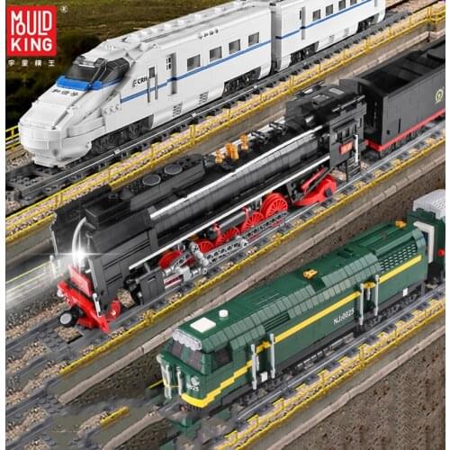 MOULD KING MOC Series QJ Steam Locomotive Remote Control Pull Brick Children DIYToys Christmas Gift