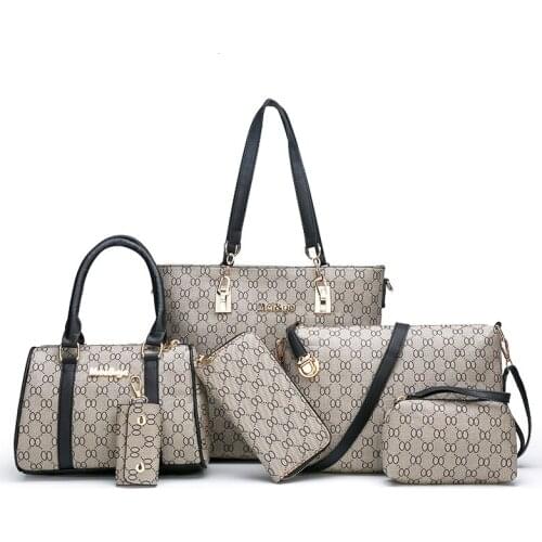 Newest 6PCS Womens Bag set Luxury Fashion PU Leather Ladies Handbags 8 Words Luxury Print Messenger Shoulder Bag Wallet Bags